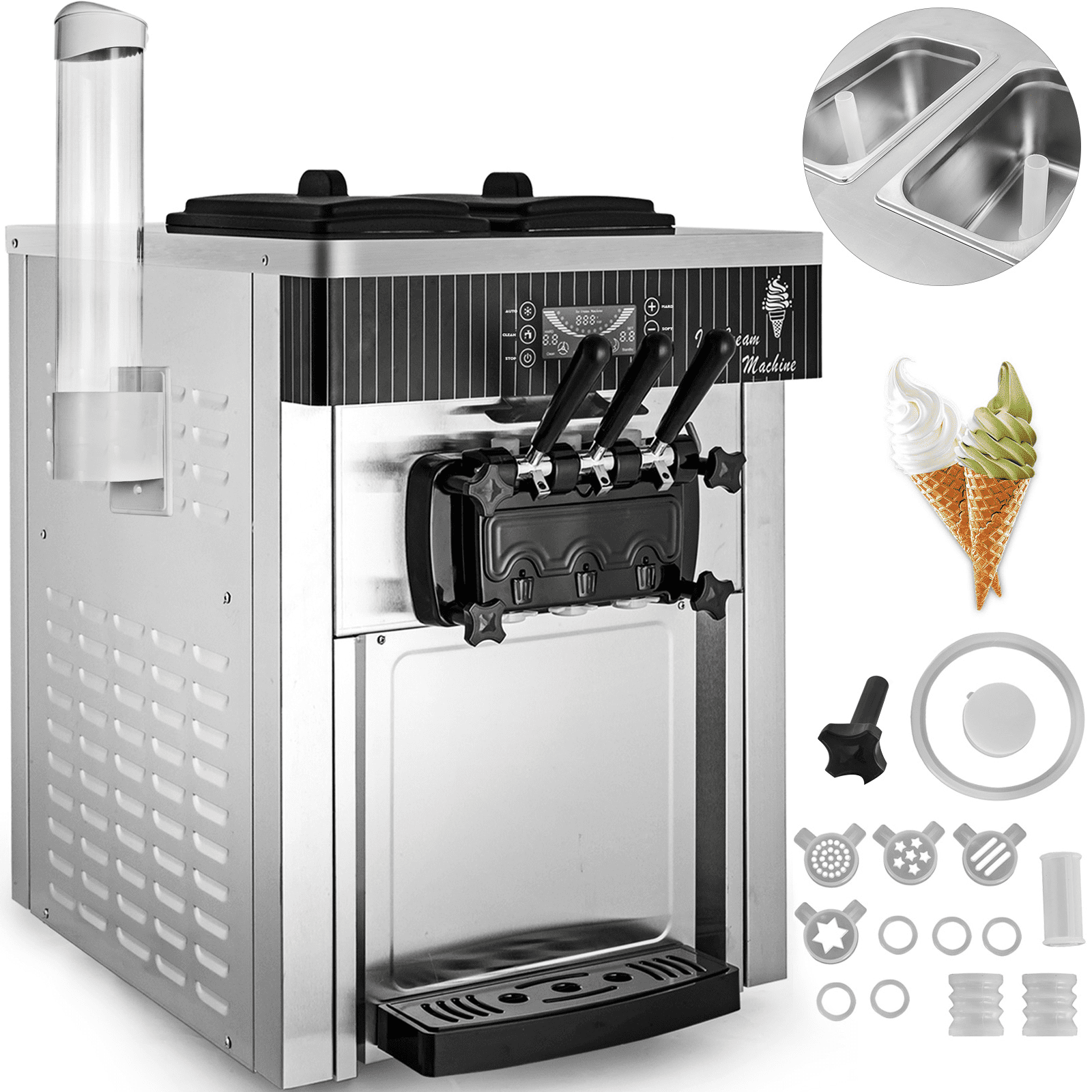 VEVOR 2200W Komerciālā Mīkstā Saldējuma Mašīna, 20–28 L/h, Galda Modelis, Piemērota Restorāniem, Bāriem, Kafejnīcām, Maiznīcām