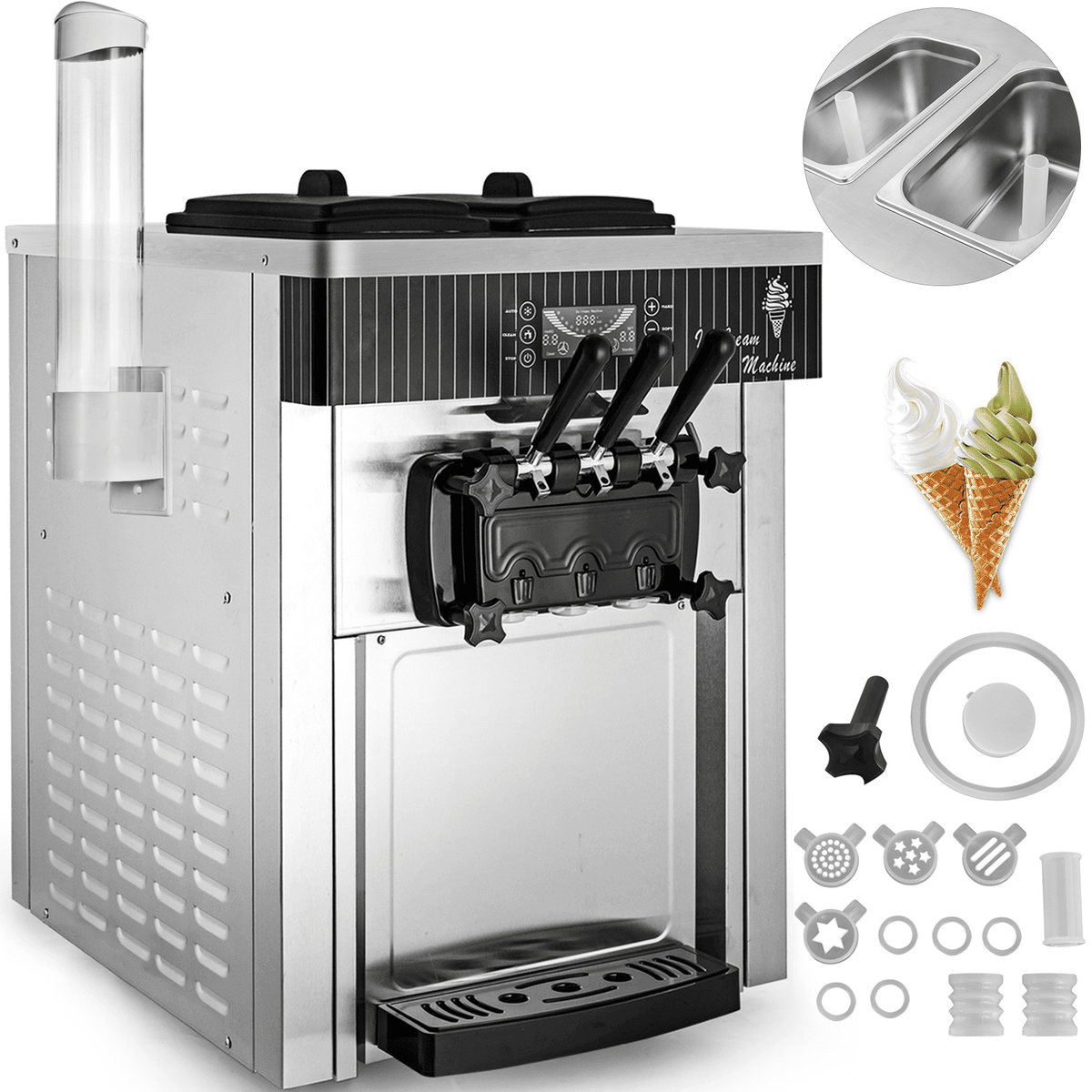 VEVOR 2200W Komerciālā Mīkstā Saldējuma Mašīna, 20–28 L/h, Galda Modelis, Piemērota Restorāniem, Bāriem, Kafejnīcām, Maiznīcām