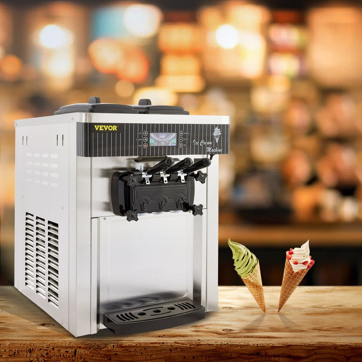 VEVOR 2200W Komerciālā Mīkstā Saldējuma Mašīna, 20–28 L/h, Galda Modelis, Piemērota Restorāniem, Bāriem, Kafejnīcām, Maiznīcām