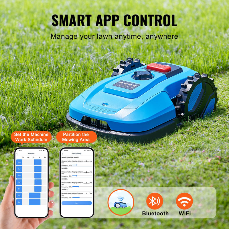 Pieejams 10 dienu laikā! VEVOR robotizēts zāles pļāvējs 500 m² zālienam 20V 4Ah APP Control zils