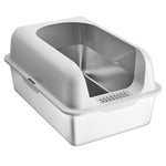 VEVOR īpaši liela nerūsējošā tērauda kaķu tualete ar 15 cm dziļumu, augstām malām, platu filtrējošu pakāpienu un lāpstiņu, viegli tīrāma un bez smaržas, piemērota lieliem kaķiem