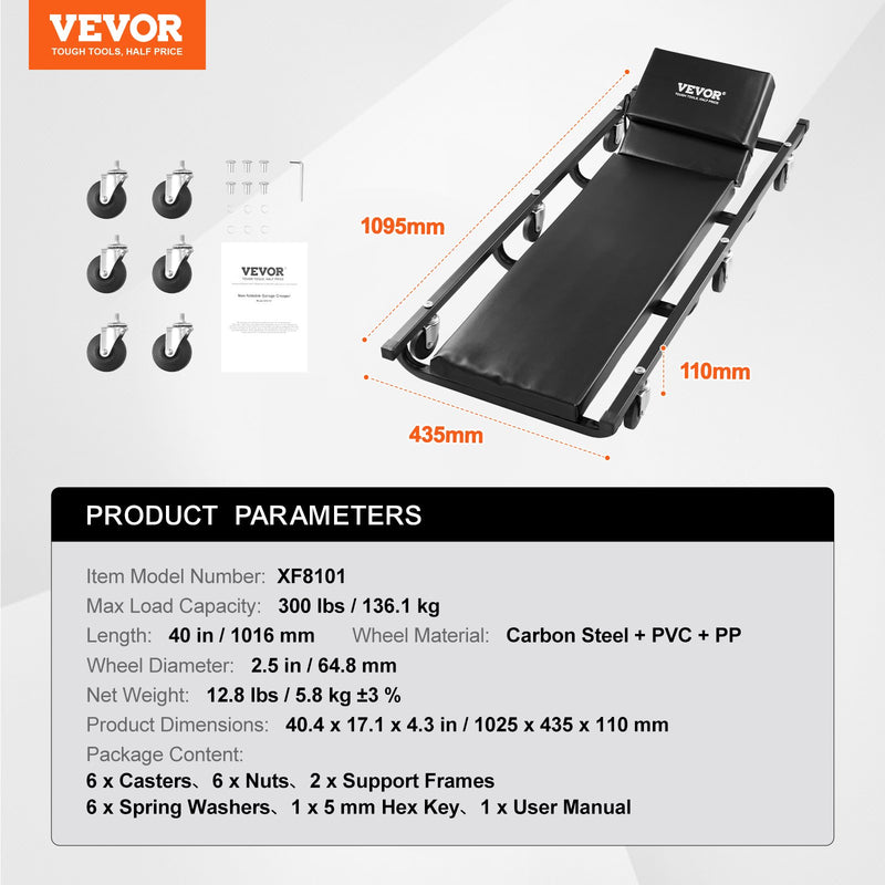VEVOR mechanic crawler chair 102 cm, 136 kg