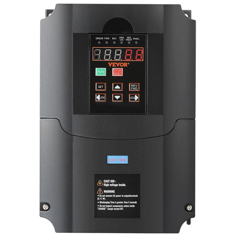 VEVOR frekvences pārveidotājs 7,5 kW 35 A ar 1 vai 3 fāžu 220 V ieeju uz 3 fāžu 220 V izeju, 40–60 Hz ieeja un 0–400 Hz izeja CNC vārpstas motora ātruma kontrolei