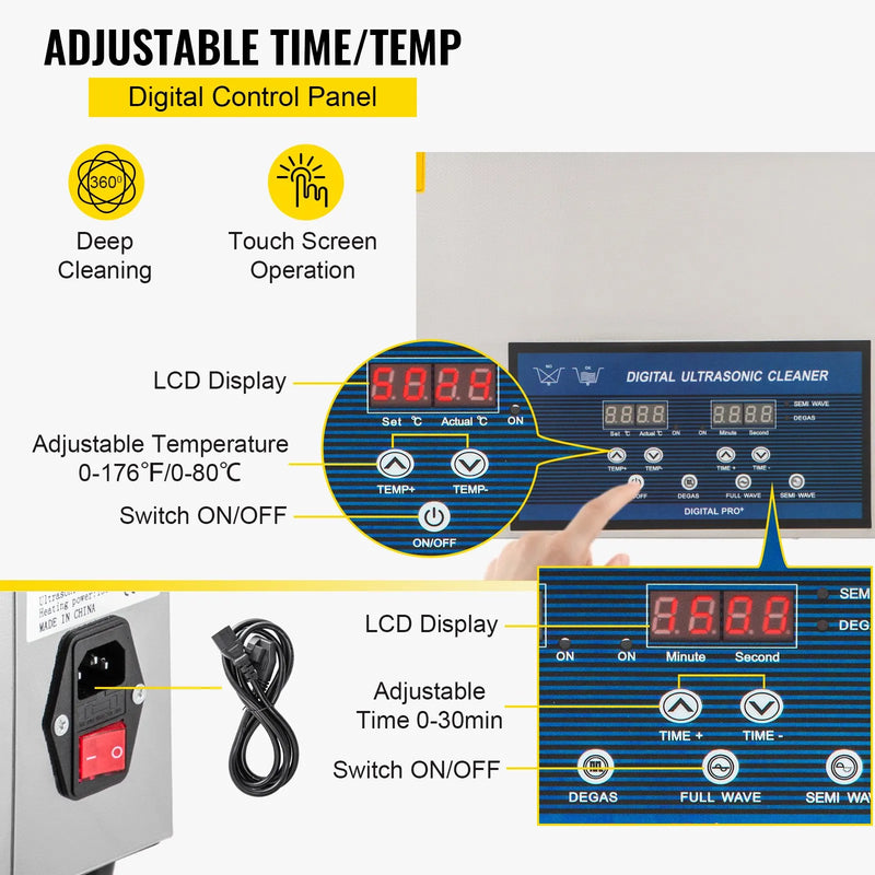 VEVOR 30 l divu frekvenču ultraskaņas tīrītājs ar sildītāju, juvelierizstrādājumu un detaļu tīrīšanas iekārta, piemērota priekšmetiem, brillēm, gredzeniem, protēzēm, ierakstiem un shēmas plāksnēm, 28/40 kHz.