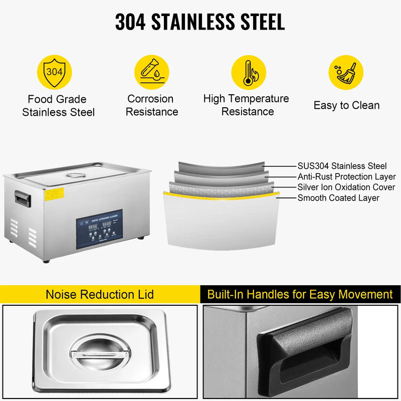 VEVOR 30 l divu frekvenču ultraskaņas tīrītājs ar sildītāju, juvelierizstrādājumu un detaļu tīrīšanas iekārta, piemērota priekšmetiem, brillēm, gredzeniem, protēzēm, ierakstiem un shēmas plāksnēm, 28/40 kHz.