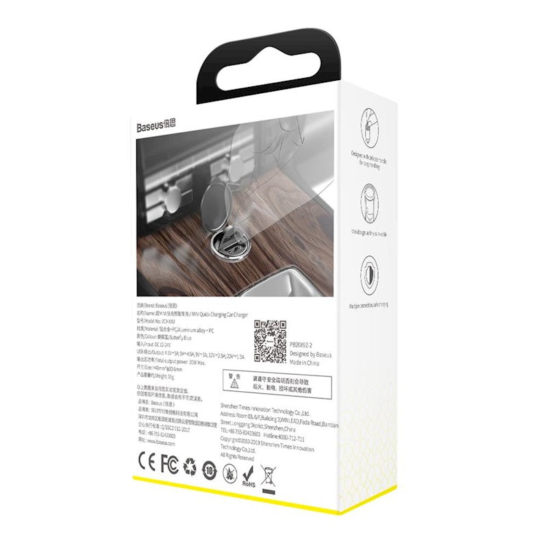 Baseus auto lādētājs Tiny Star Mini QC 3.0 30W 1x USB pelēks