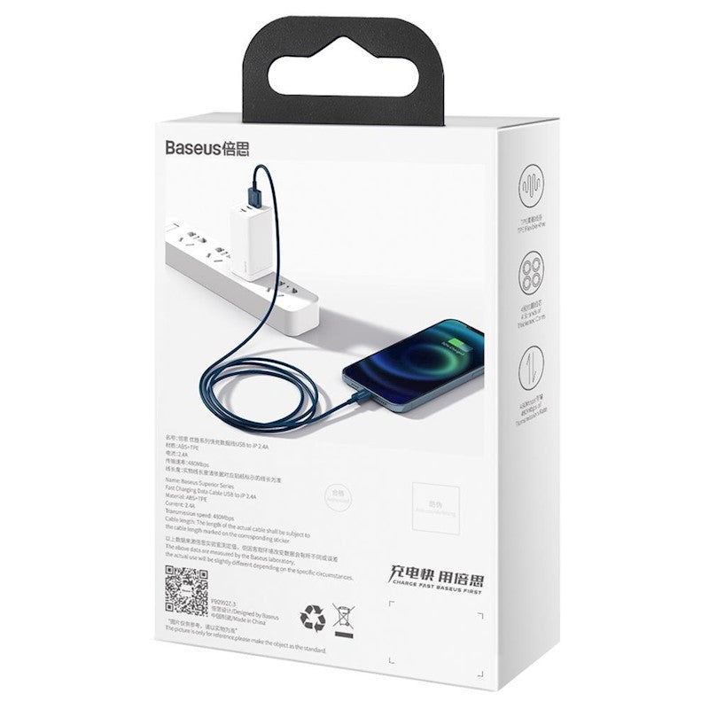 Baseus Superior USB-Lightning kabelis 1 m, 2,4A, zils