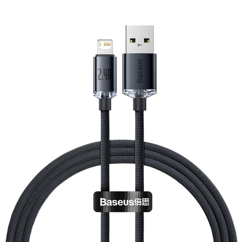 Baseus Crystal Shine USB–Lightning kabelis 1,2 m, 2,4 A, melns