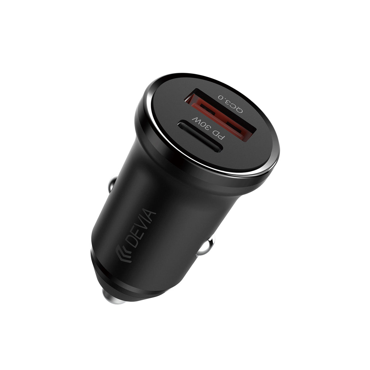 Devia Smart Mini auto lādētājs, 30W, USB-A+USB-C, PD/QC 3.0, melns
