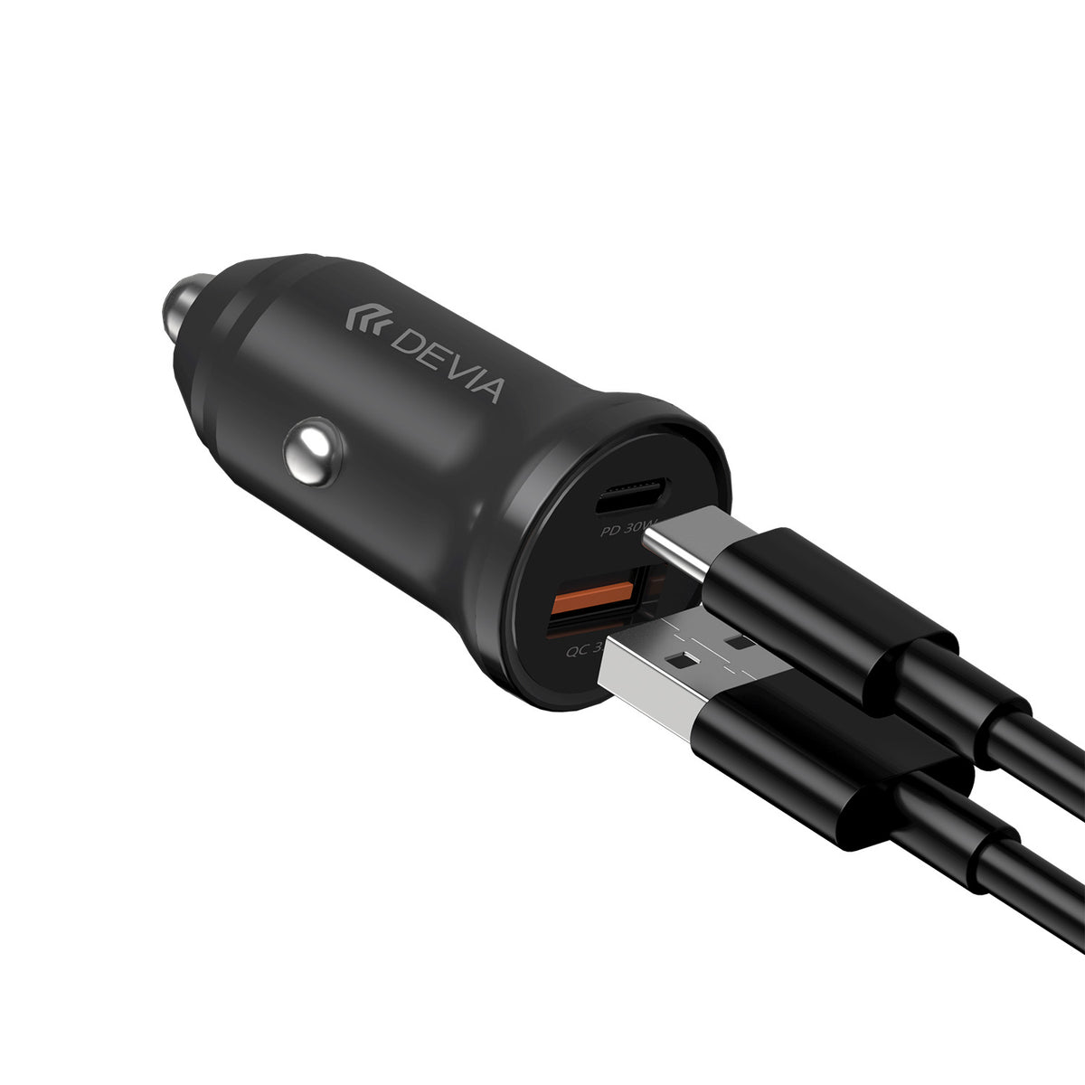 Devia Smart Mini auto lādētājs, 30W, USB-A+USB-C, PD/QC 3.0, melns