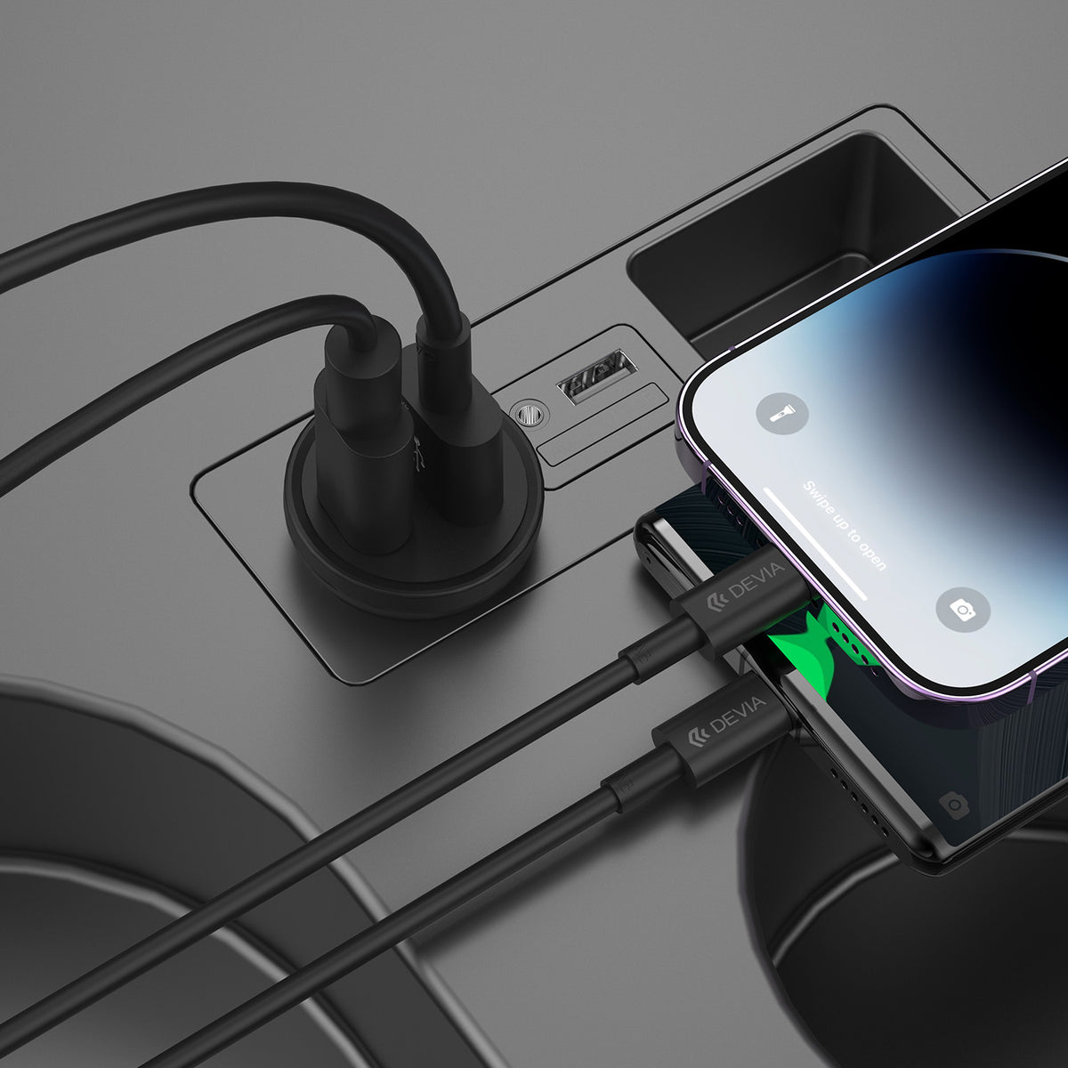Devia Smart Mini auto lādētājs, 30W, USB-A+USB-C, PD/QC 3.0, melns