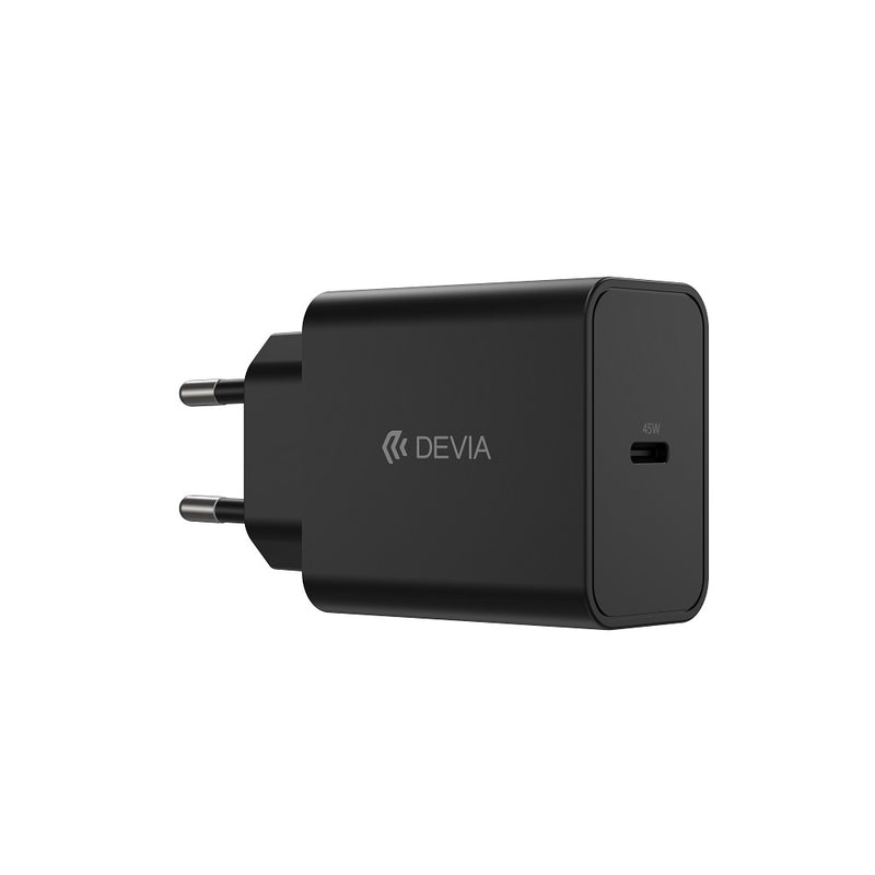 Devia Rocket PD sienas lādētājs ar 1 USB-C pieslēgvietu un USB-C–USB-C kabeli, 45 W, melns