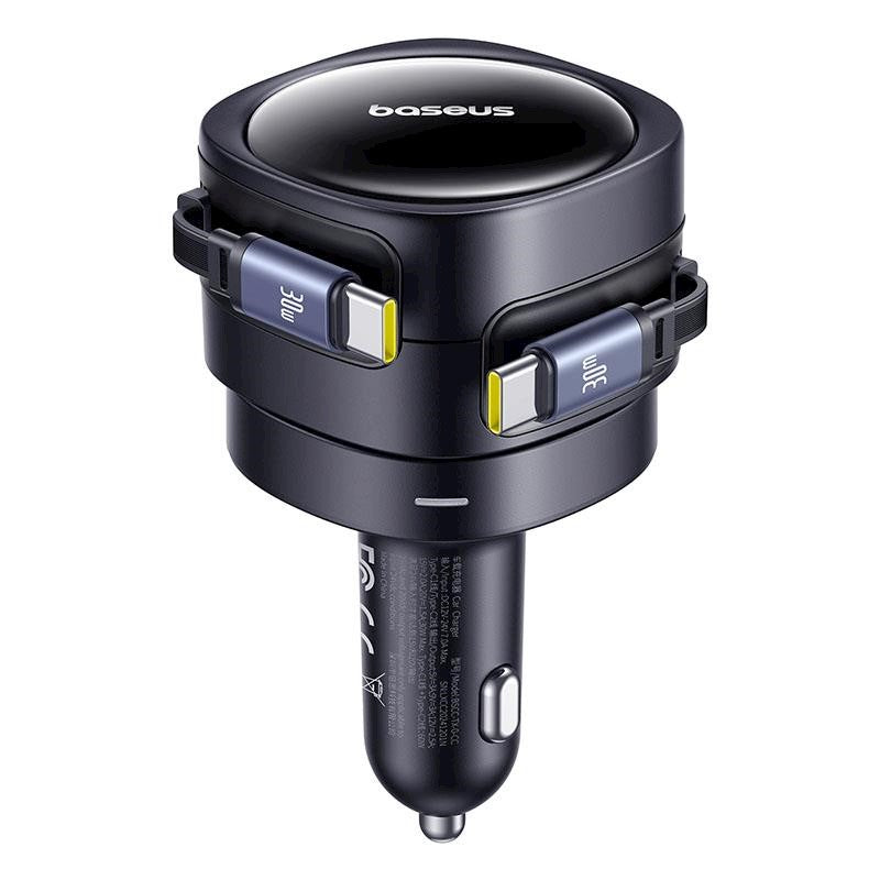 Baseus automašīnas lādētājs 2×USB-C, 60 W, melns