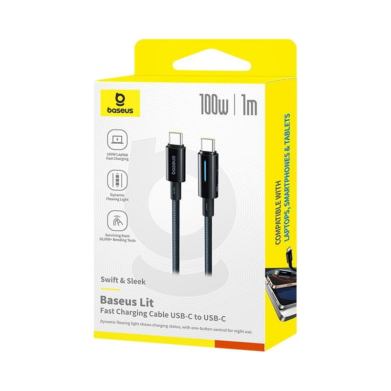 Baseus USB-C – USB-C kabelis 1 m, 100 W, melns