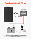 VEVOR elastīgs saules panelis 100 W, daļēji elastīgs lokāms monokristāliskais saules panelis ar 23 % efektivitāti, autonomais lādētājs ar MC4 savienojumu, IP67 ūdensizturīgs, paredzēts jūras transportam, kemperiem, automašīnām un izliektām virsmām