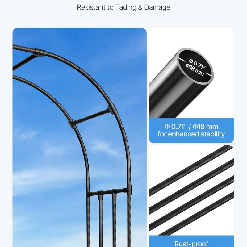 VEVOR dārza arka kāpjošiem augiem 240 × 250 × 40 cm, metāla pergolas arka ar zemes mietiem, izturīga dārza arka ar režģi augiem, viegli saliekama dekoratīva arka dārzam, pagalmam, kāzām un svinībām