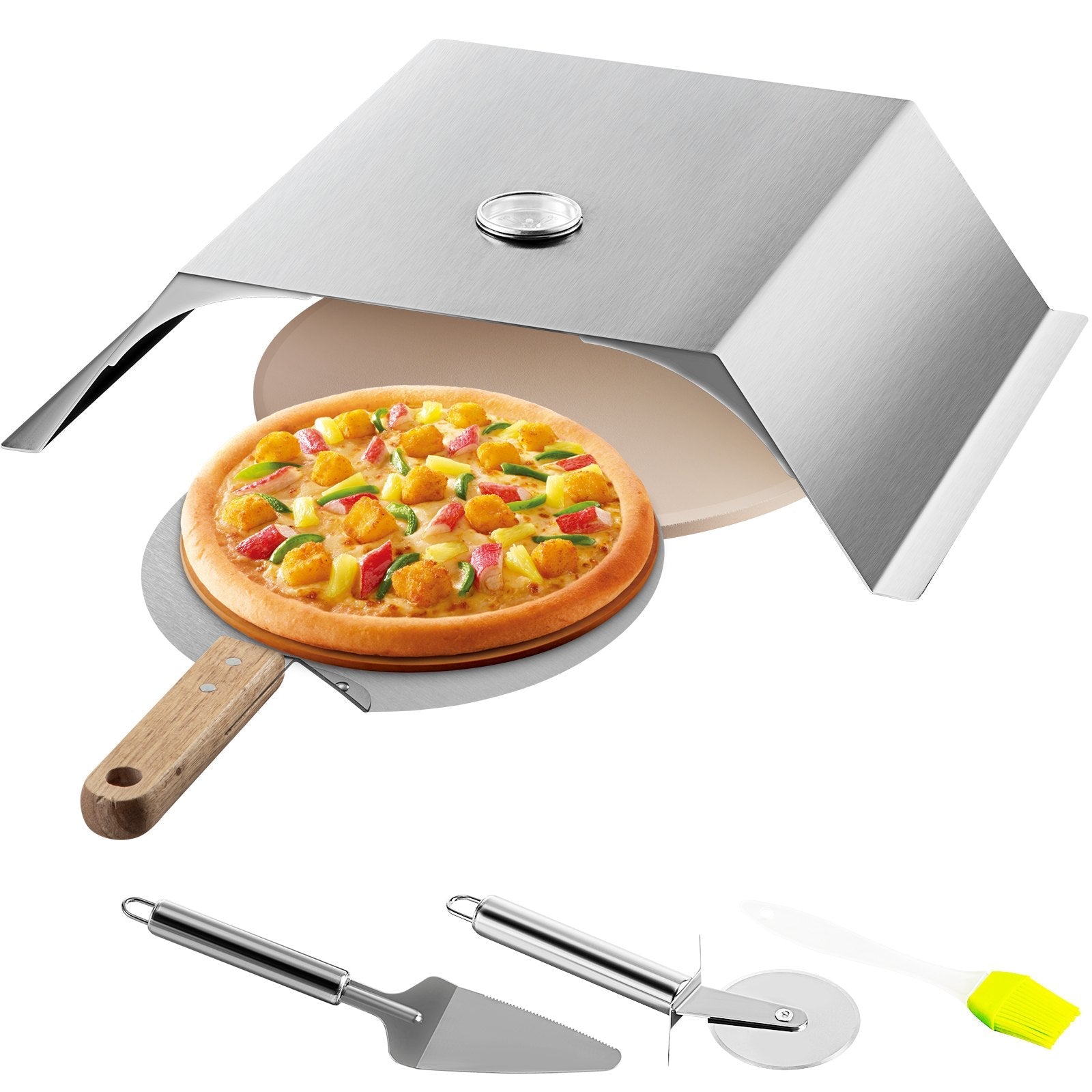 VEVOR Picas cepeškrāsns komplekts 56 cm griliem, nerūsējošā tērauda, ar picas akmeni un lāpstu