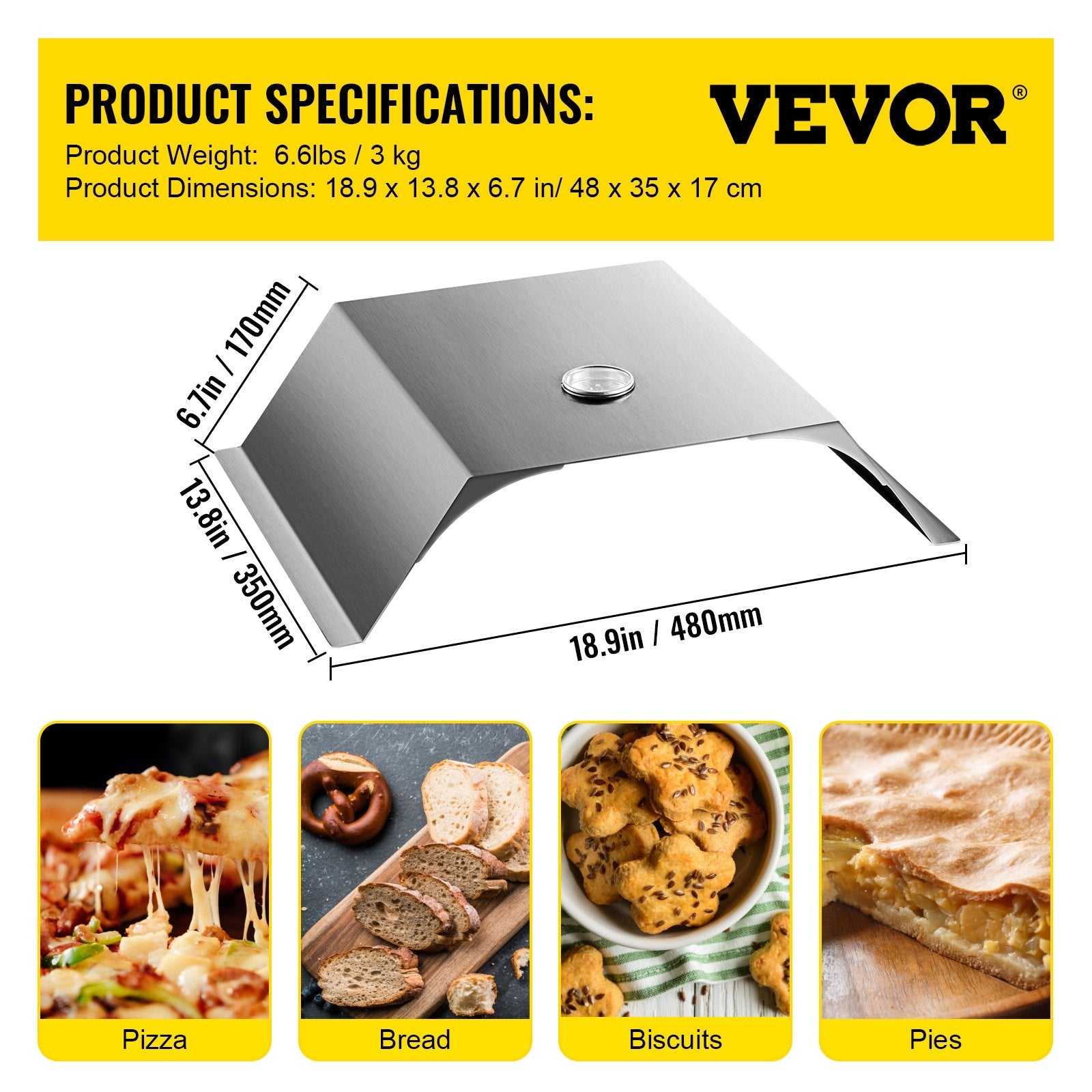VEVOR Picas cepeškrāsns komplekts 56 cm griliem, nerūsējošā tērauda, ar picas akmeni un lāpstu