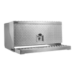 VEVOR puspiekabes pakāpiena instrumentu kaste, 760 × 750 × 400 mm, izturīga alumīnija rievotā instrumentu kaste ar ūdensizturīgu konstrukciju, kabīnes pakāpi, T veida roktura slēdzeni un atslēgām, piemērota platformām un puspiekabēm.