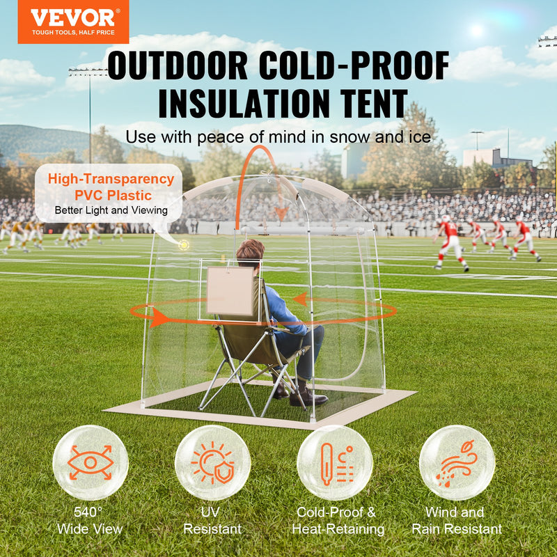 VEVOR 1.27 x 1.27 x 1.6 m dome sports tent - weatherproof, suitable for 1 person, transparent