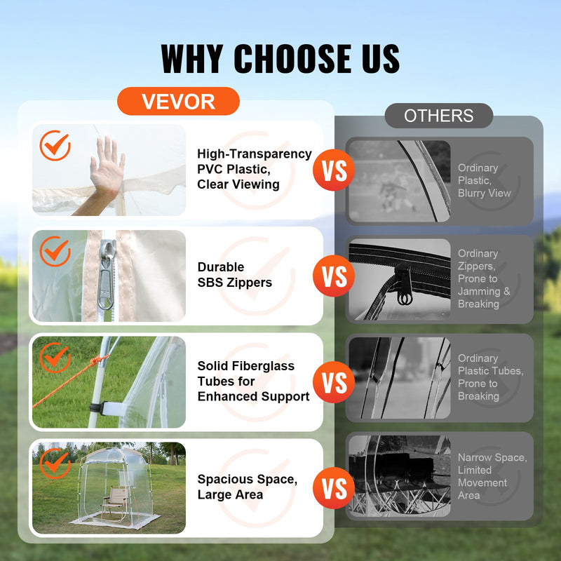 VEVOR 1.27 x 1.27 x 1.6 m dome sports tent - weatherproof, suitable for 1 person, transparent