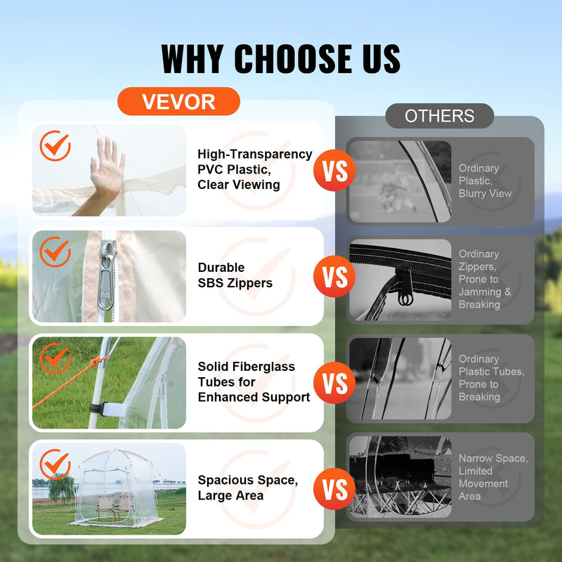 VEVOR  180 cm x 180 cm  kupolveida sporta telts – laikapstākļu izturīga, piemērota 2-4 cilvēkiem, caurspīdīga