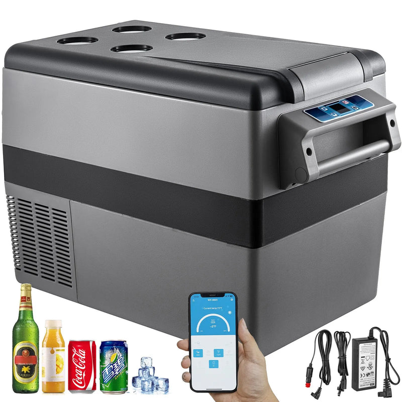 45L VEVOR 45W automašīnas ledusskapis/saldētava, ideāls risinājums automašīnām, kravas automašīnām, treileriem, laivām, kā arī lietošanai mājās vai āra aktivitātēs, piemēram, ceļojumos, makšķerēšanā un kempingā.