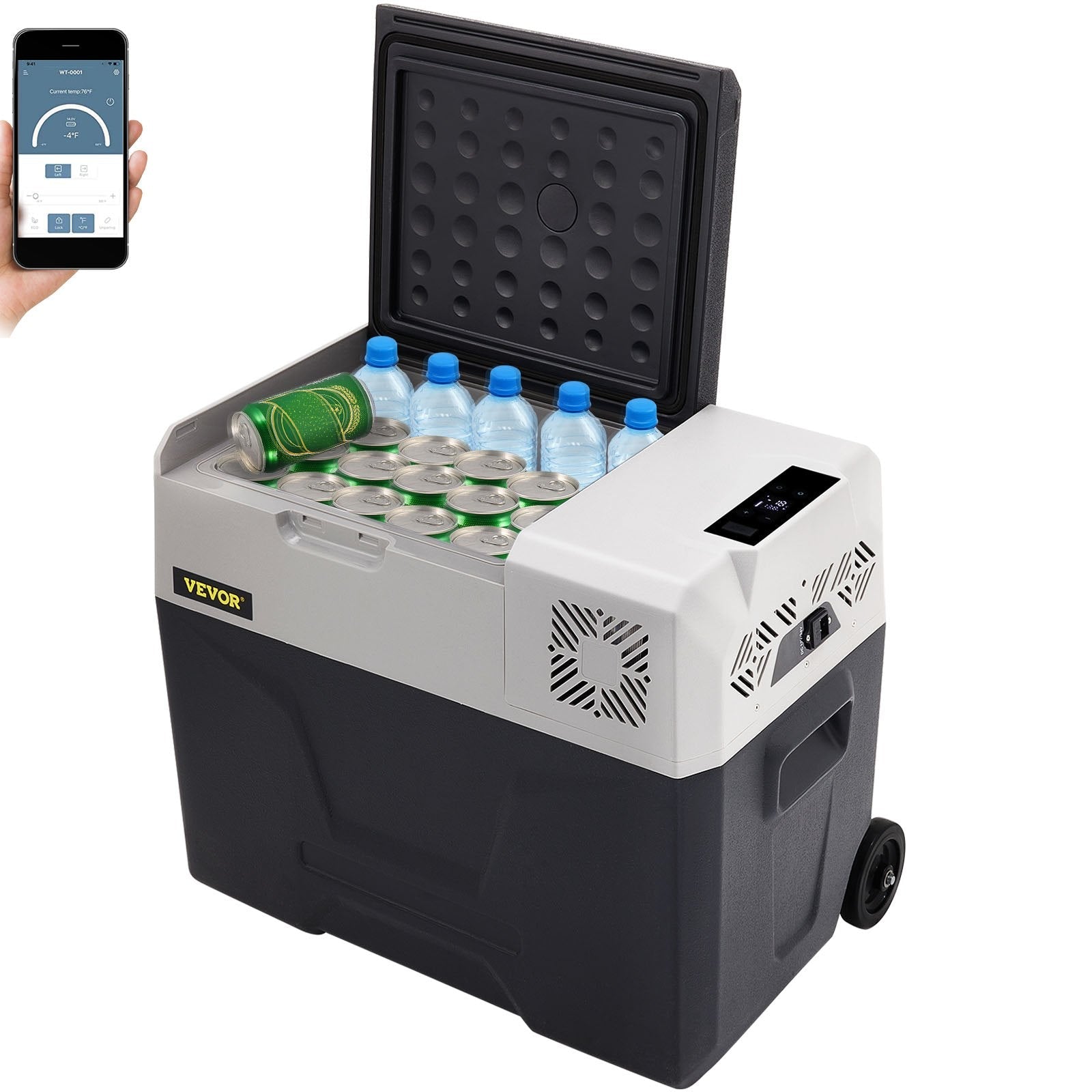40L VEVOR automašīnas ledusskapis/saldētava, ideāls risinājums automašīnām, kravas automašīnām, treileriem, laivām, kā arī lietošanai mājās vai āra aktivitātēs, piemēram, ceļojumos, makšķerēšanā un kempingā.