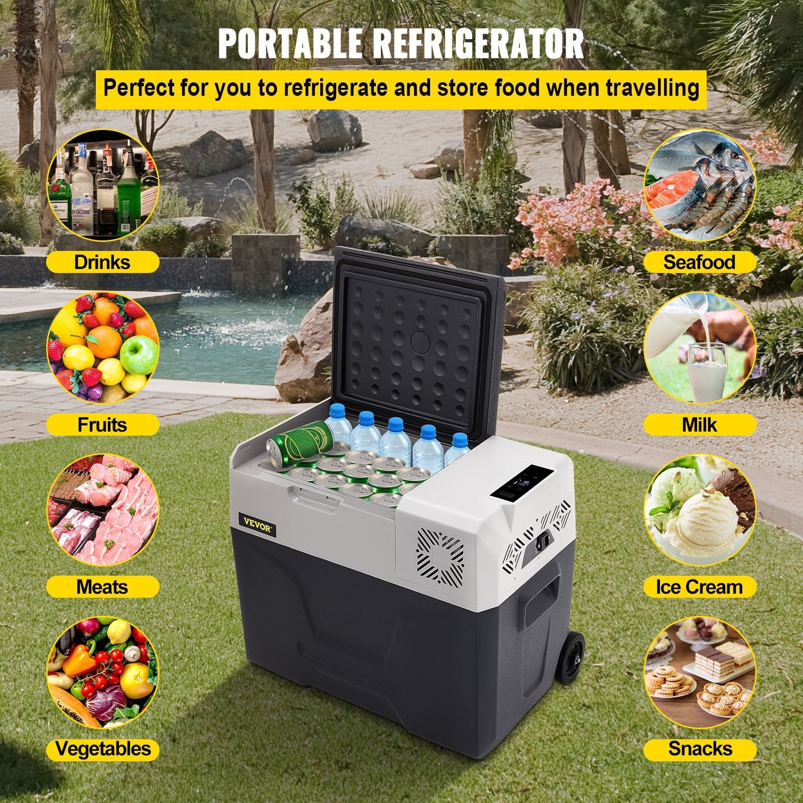 40L VEVOR automašīnas ledusskapis/saldētava, ideāls risinājums automašīnām, kravas automašīnām, treileriem, laivām, kā arī lietošanai mājās vai āra aktivitātēs, piemēram, ceļojumos, makšķerēšanā un kempingā.