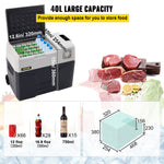 40L VEVOR automašīnas ledusskapis/saldētava, ideāls risinājums automašīnām, kravas automašīnām, treileriem, laivām, kā arī lietošanai mājās vai āra aktivitātēs, piemēram, ceļojumos, makšķerēšanā un kempingā.
