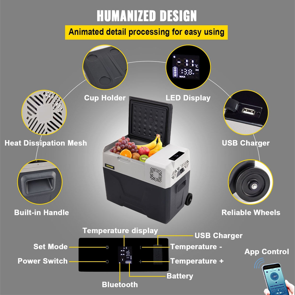 40L VEVOR automašīnas ledusskapis/saldētava, ideāls risinājums automašīnām, kravas automašīnām, treileriem, laivām, kā arī lietošanai mājās vai āra aktivitātēs, piemēram, ceļojumos, makšķerēšanā un kempingā.