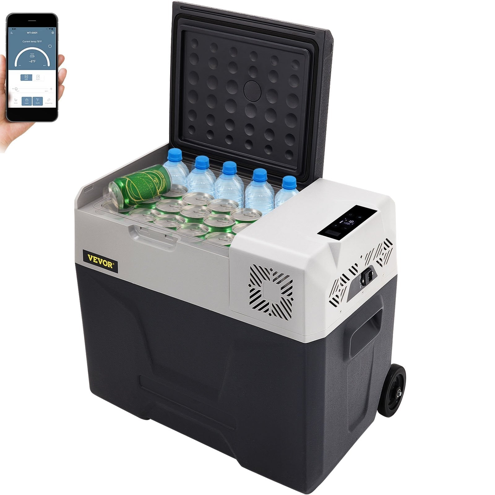 50L VEVOR automašīnas ledusskapis/saldētava 50L, ideāls risinājums automašīnām, kravas automašīnām, treileriem, laivām, kā arī lietošanai mājās vai āra aktivitātēs, piemēram, ceļojumos, makšķerēšanā un kempingā.