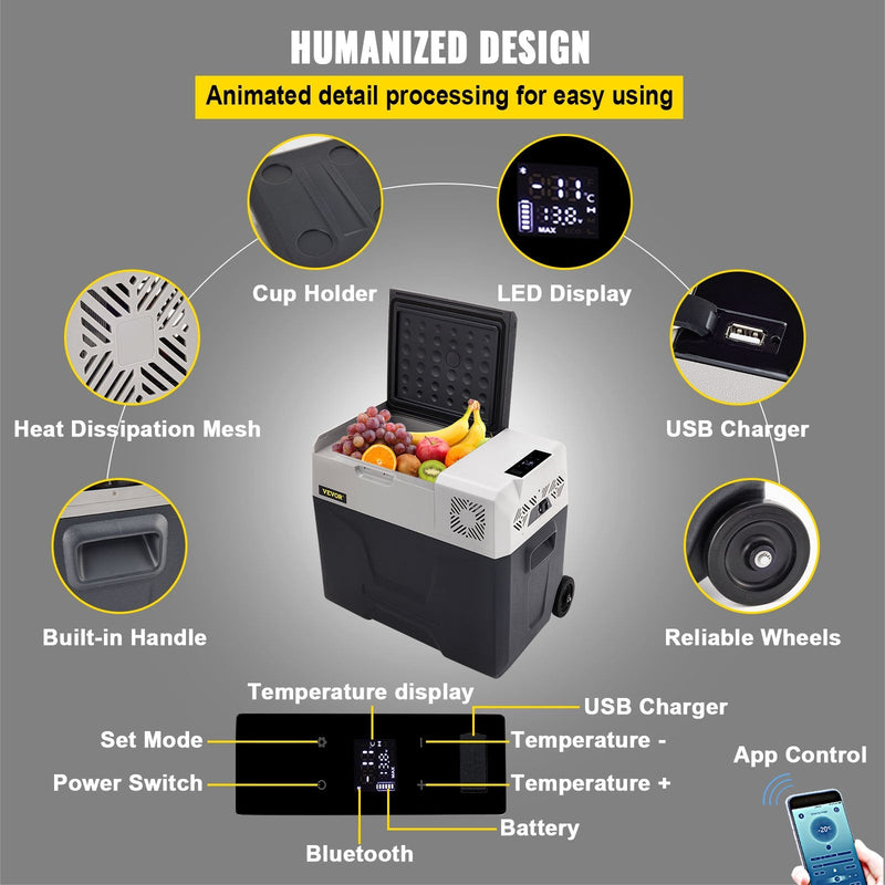 50L VEVOR automašīnas ledusskapis/saldētava 50L, ideāls risinājums automašīnām, kravas automašīnām, treileriem, laivām, kā arī lietošanai mājās vai āra aktivitātēs, piemēram, ceļojumos, makšķerēšanā un kempingā.
