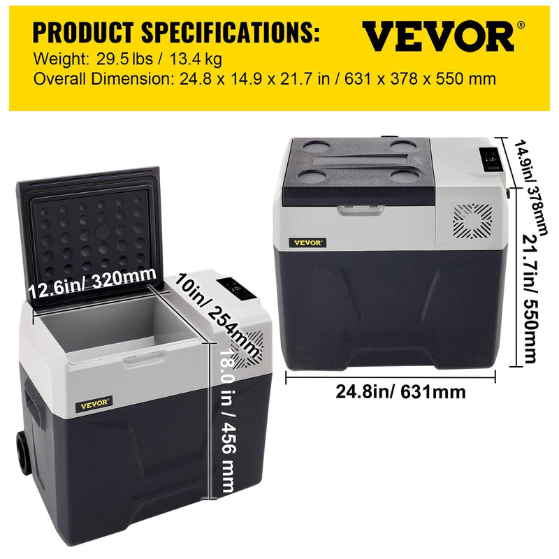 50L VEVOR automašīnas ledusskapis/saldētava 50L, ideāls risinājums automašīnām, kravas automašīnām, treileriem, laivām, kā arī lietošanai mājās vai āra aktivitātēs, piemēram, ceļojumos, makšķerēšanā un kempingā.