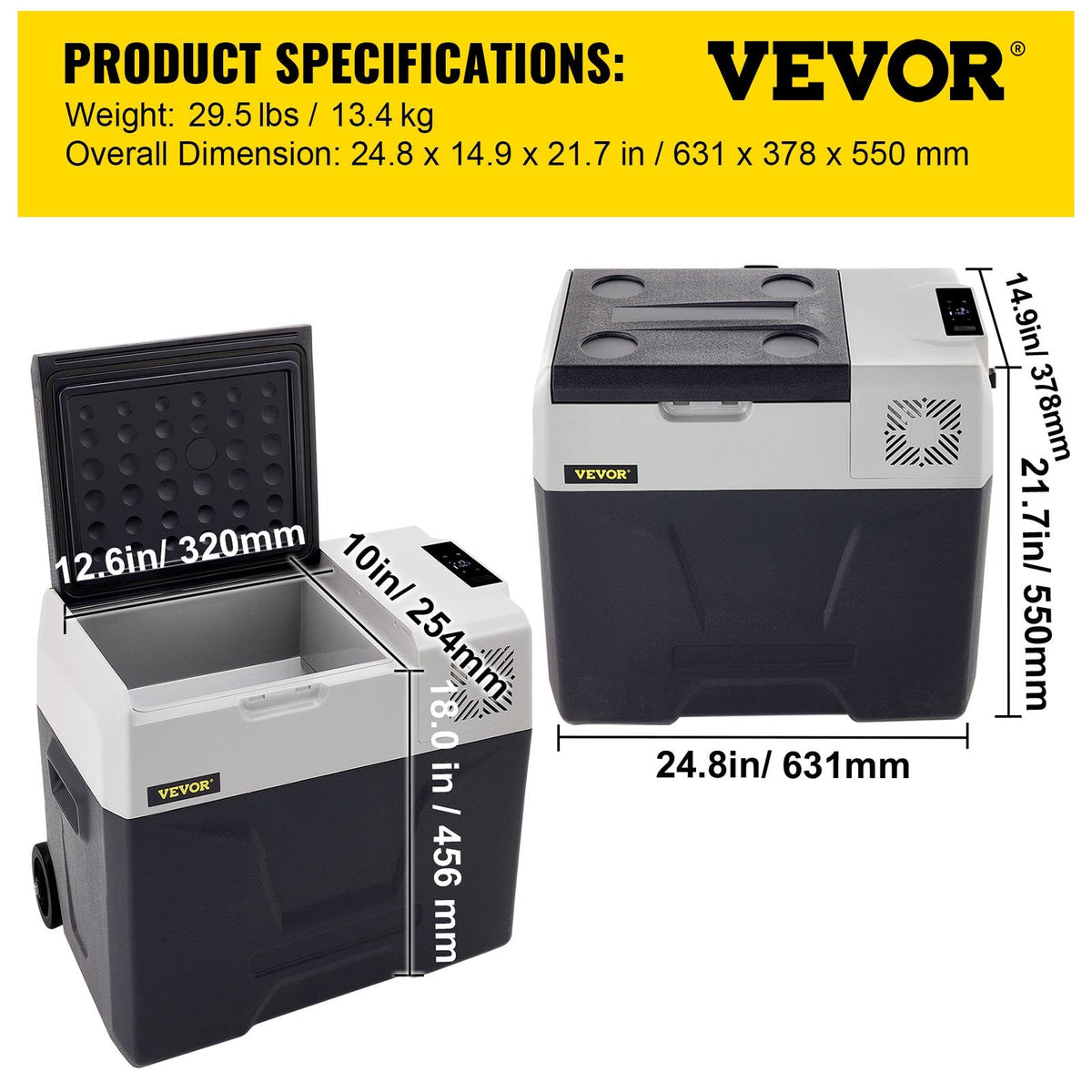 50L VEVOR automašīnas ledusskapis/saldētava 50L, ideāls risinājums automašīnām, kravas automašīnām, treileriem, laivām, kā arī lietošanai mājās vai āra aktivitātēs, piemēram, ceļojumos, makšķerēšanā un kempingā.