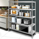 VEVOR 5 līmeņu nerūsējošā tērauda uzglabāšanas plaukts, 150 x 45 x 180 cm, 300 kg slodze, regulējams augstums, ventilācijas atveres