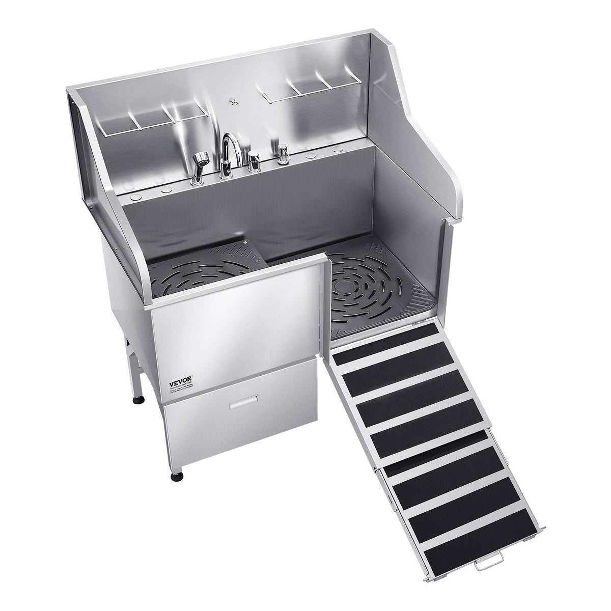 VEVOR 127 cm nerūsējošā tērauda suņu kopšanas vanna ar rampu, jaucējkrānu un dušas galvu