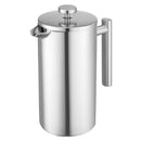 French Press kafijas kanna 1,5 L nerūsējošais tērauds ar filtru, dubultsienu termoizolēta, sudraba