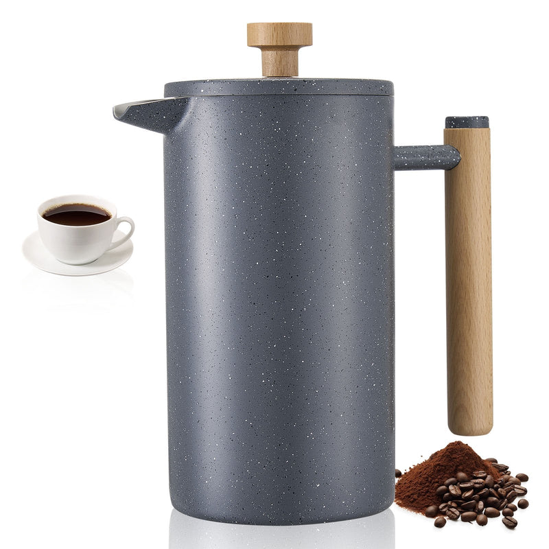 Franču kafijas prese, 1 l nerūsējošā tērauda ar filtru, dubultsienu termoizolācija, piemērota kafijai, tējai un aukstajai brūvēšanai, kempingam, ceļošanai un mājas virtuvei, melna krāsa