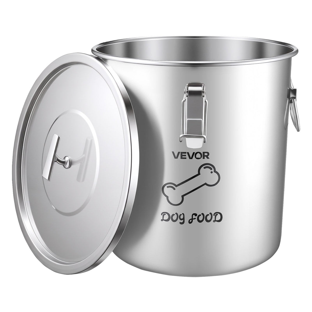 VEVOR HC-20 LT, 20 l nerūsējošā tērauda barības uzglabāšanas konteiners suņiem un kaķiem, līdz ~8 kg, hermētisks vāks, 2 rokturi, metāla tvertne sausajai barībai, rīsiem un miltiem