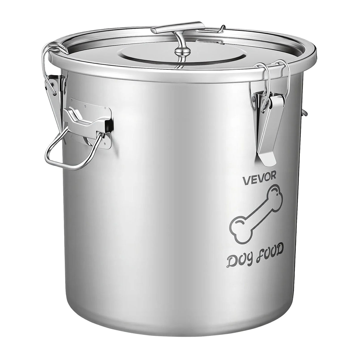 VEVOR HC-20 LT, 20 l nerūsējošā tērauda barības uzglabāšanas konteiners suņiem un kaķiem, līdz ~8 kg, hermētisks vāks, 2 rokturi, metāla tvertne sausajai barībai, rīsiem un miltiem