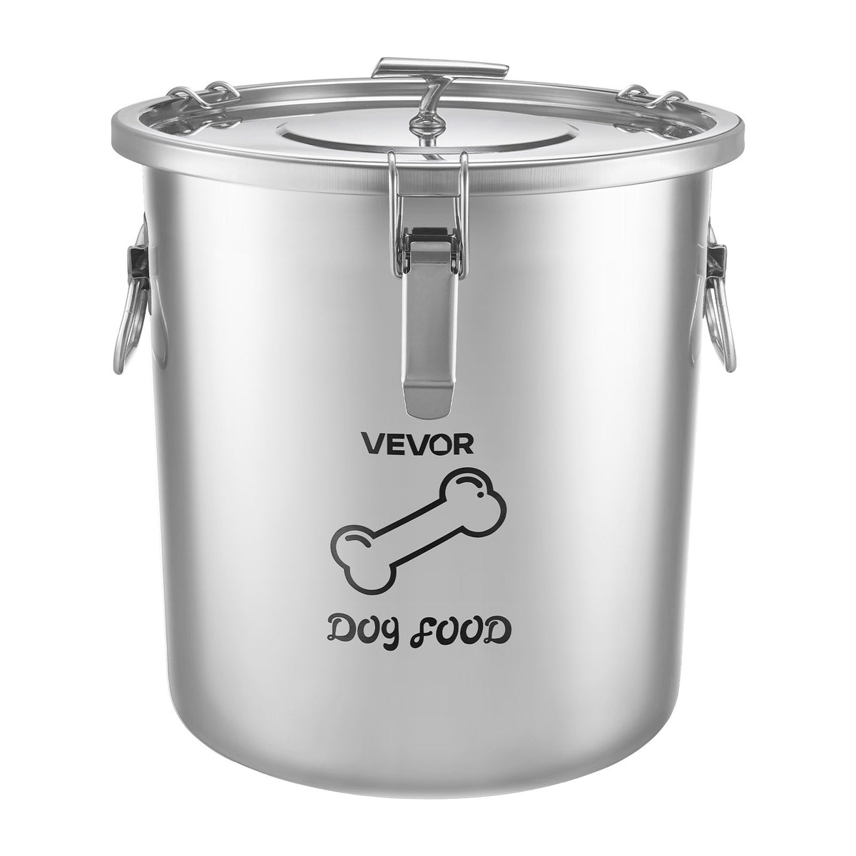 VEVOR HC-20 LT, 20 l nerūsējošā tērauda barības uzglabāšanas konteiners suņiem un kaķiem, līdz ~8 kg, hermētisks vāks, 2 rokturi, metāla tvertne sausajai barībai, rīsiem un miltiem