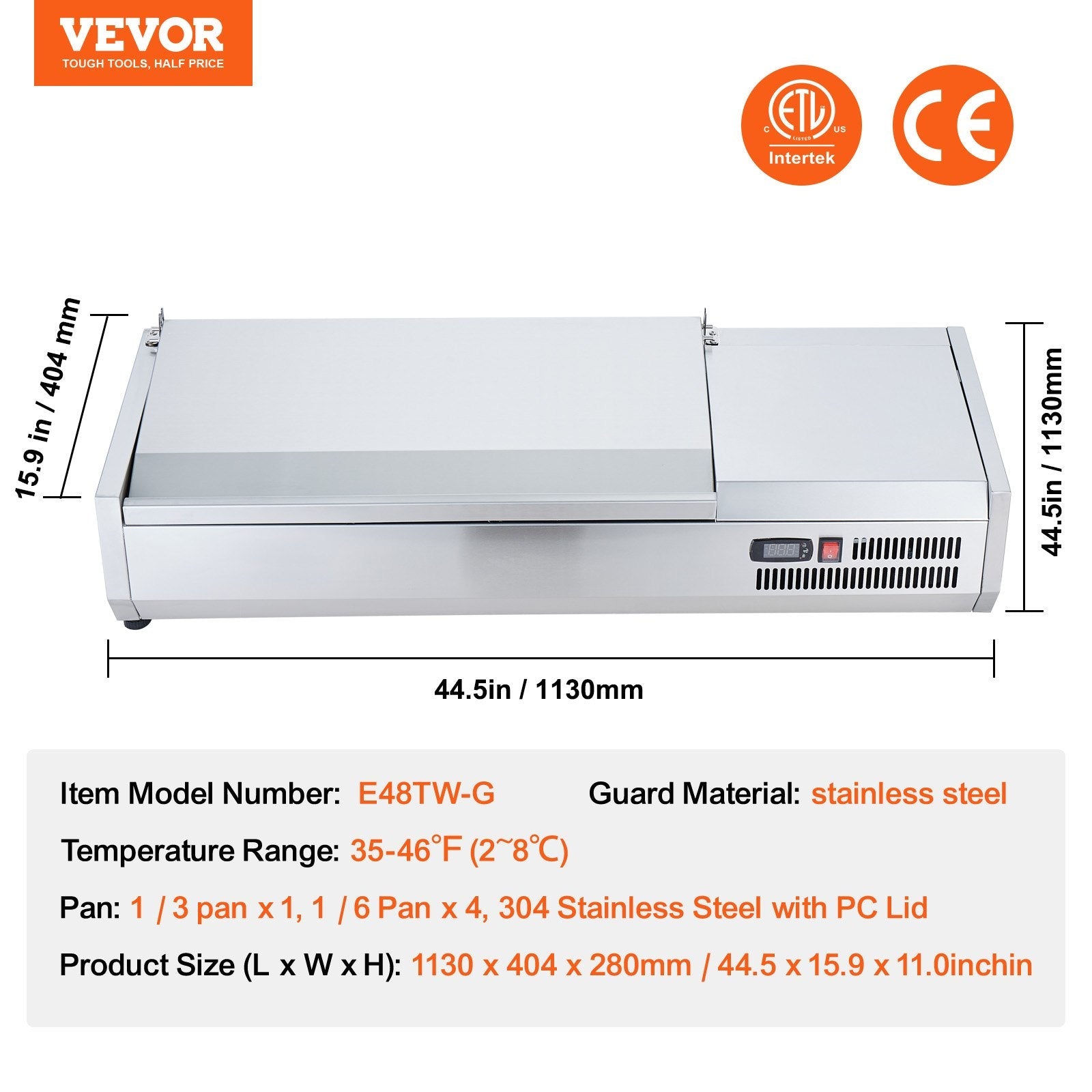 VEVOR galda salātu un picas sagatavošanas ledusskapis, 140 W, nerūsējošais tērauds, CE