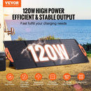 VEVOR pārnēsājams monokristālisks saules panelis 120 W, salokāms ETFE saules lādētājs ar 23 % efektivitāti, Type-C, DC 18 V un QC 3.0 USB pieslēgvietām, IP67, mājai, autonomām sistēmām un pārgājieniem