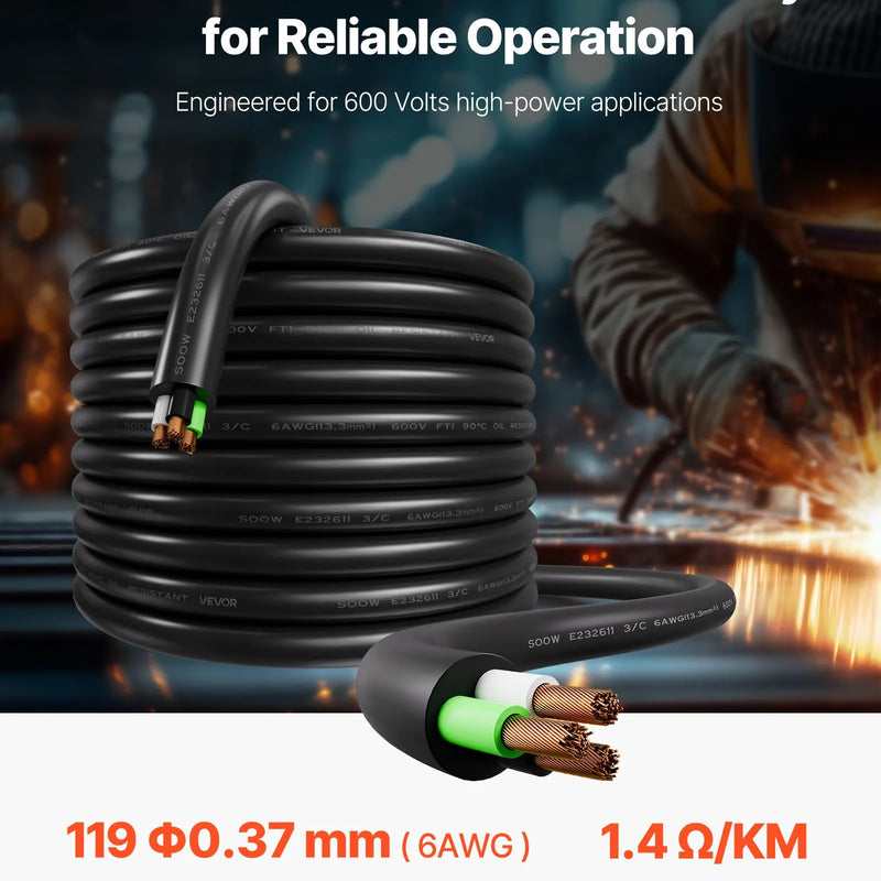 VEVOR Strāvas pagarinātājs VEVOR 25 FT (7,6 m), 6AWG, premium klases vara kabelis