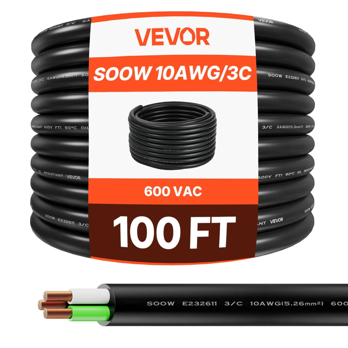 VEVOR Strāvas pagarinātājs 30,48 m, 10AWG, premium klases vara kabelis