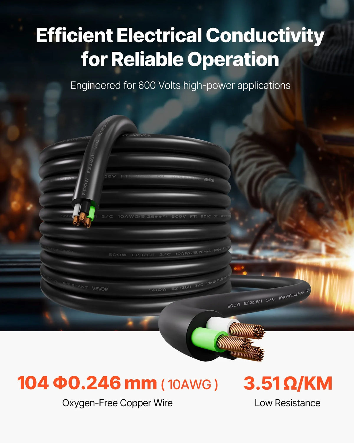 VEVOR Strāvas pagarinātājs 30,48 m, 10AWG, premium klases vara kabelis