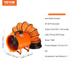VEVOR 304.8mm Pārnēsājamais Izplūdes Ventilators Pūtejs ar 5m Šļūteni - Industrijas Ventilators
