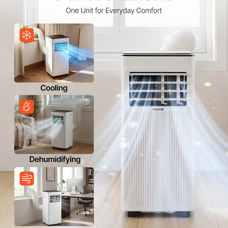 VEVOR portatīvais gaisa kondicionieris 2 kW, 3-in-1 grīdas dzesēšanas iekārta ar LED skārienpaneli un tālvadības pulti, 24 h taimeris, dzesēšanas/sausināšanas/ventilatora režīmi telpām, balts, energoefektivitāte: A