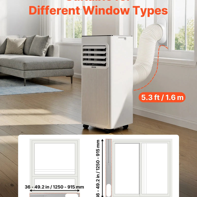VEVOR portatīvais gaisa kondicionieris 2 kW, 3-in-1 grīdas dzesēšanas iekārta ar LED skārienpaneli un tālvadības pulti, 24 h taimeris, dzesēšanas/sausināšanas/ventilatora režīmi telpām, balts, energoefektivitāte: A